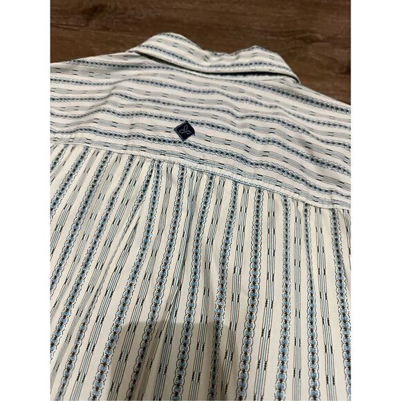 Prana Mens Striped Geometric Button Up Shirt Chest Pockets Organic Cotton Sz M - Picture 6 of 9